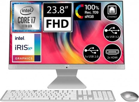 Asus V241EAK-WA130M Dahili Iris Xe Graphics Ekran Kartlı Intel Core i7 1165G7 16 GB Ram DDR4 512 GB SSD 23.8 inç Full HD FreeDos All in One Bilgisayar