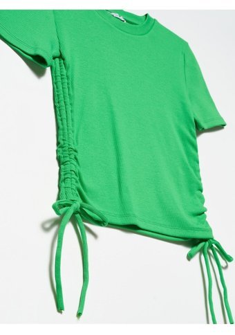Dilvin 30117 Büzgü Detaylı T-Shirt Yeşil 36