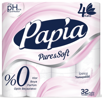 Papia Pure&Soft 4 Katlı Renkli 32'li Rulo Tuvalet Kağıdı