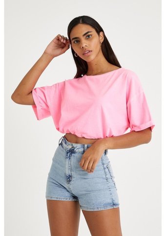 Polo State Kadın Neon Yağ Yıkamalı T-Shirt Pembe S