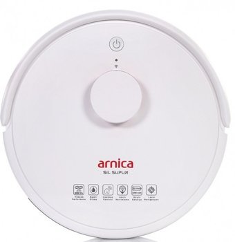 Arnica ET13350 Haritalı Moplu Çift Fırçalı Hepa Filtreli 3000 Pa Beyaz Robot Süpürge ve Paspas