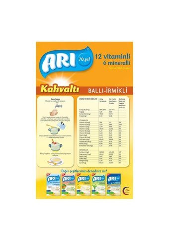ARI Kahvaltı 12 Vitaminli 6 Mineralli Ballı İrmikli Laktozsuz Tahıllı Kaşık Maması 250 gr