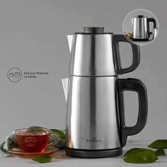 Karaca Tea Break Çelik Demlikli 1650 W Çelik Gövdeli İnox Çay Makinesi