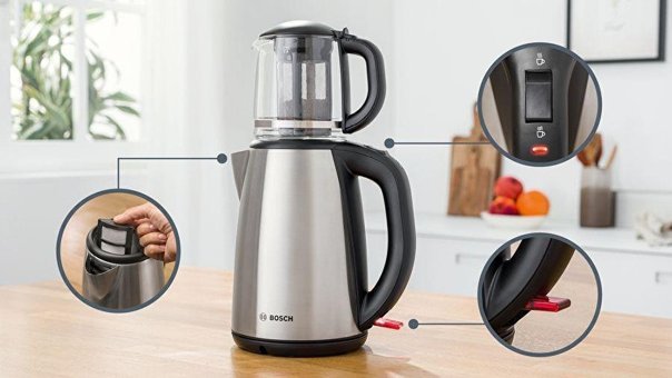 Bosch TTA5603 Cam Demlikli 1800 W Çelik Gövdeli İnox Retro Çay Makinesi