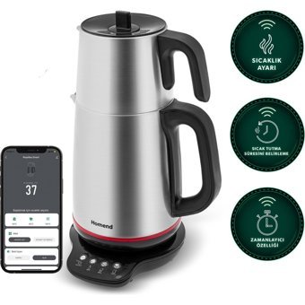 Homend Royaltea Smart 1791H Konuşan Çelik Demlikli 1800 W Çelik Gövdeli İnox Çay Makinesi