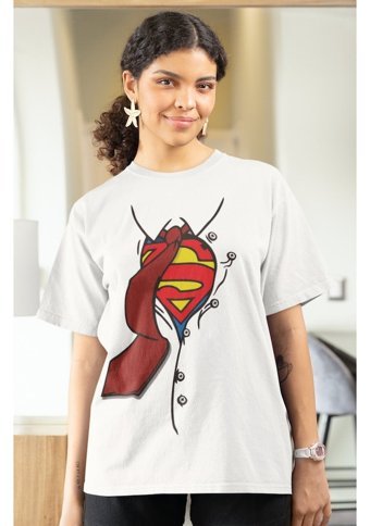 Fuddy Moda Kravatlı Süperman Logo Baskılı T-Shirt, Unisex Dc Evreni Baskılı T 001 Siyah S