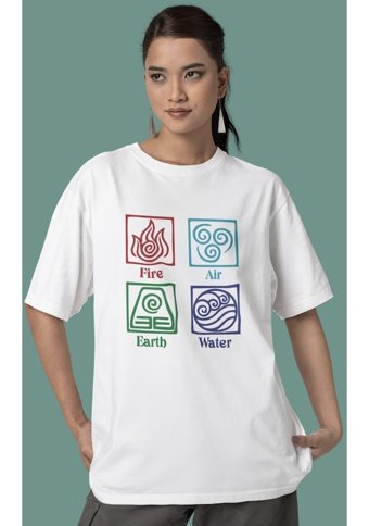 Fuddy Moda Unisex Avatar Dizi Baskılı T-Shirt, Avatar Ateş Su Toprak Hava Kra 001 Beyaz M
