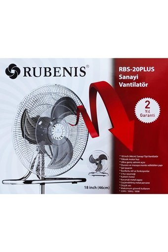 Rubenis RBS-20 Plus Pro Sessiz 18 inç 3 Kademeli Yer Kullanımlı Sanayi Tipi Vantilatör