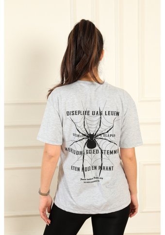 Modaplaza Kadın Örümcek Baskılı T-Shirt Gri K23Ytrkytshrt2Gri L