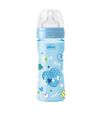 Chicco Well-Being Polipropilen Gaz Yapmayan Antikolik Yavaş Akışlı Kulpsuz 2+ Ay Desenli Renkli Yuvarlak Uçlu Bebek Biberon 250 ml