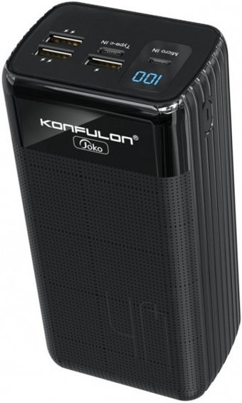 Konfulon Joko 40000 mAh Hızlı Şarj Işıklı Dijital Göstergeli USB & Type C Çoklu Kablolu Powerbank Siyah