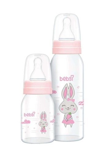 Wee Baby Cam Gaz Yapmayan Antikolik Yenidoğan Kulpsuz 0-6 Ay Desenli Pembe Yuvarlak Uçlu Bebek Biberon Seti 250 ml + 125 ml