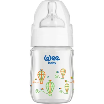 Wee Baby Klasik Plus Cam Gaz Yapmayan Antikolik Kulpsuz Desenli Beyaz Yuvarlak Uçlu Bebek Biberon 120 ml