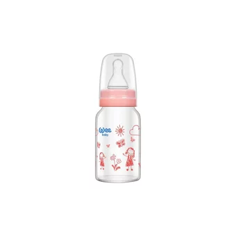 Wee Baby 770 Cam Gaz Yapmayan Antikolik Yenidoğan Yavaş Akışlı Kulpsuz 0-6 Ay Desenli Pembe Yuvarlak Uçlu Bebek Biberon 120 ml