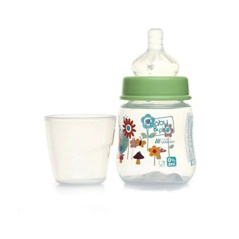 Baby&Plus BYP-21010 Polipropilen Gaz Yapmayan Antikolik Yenidoğan Kulpsuz 0+ Ay Desenli Yeşil Yuvarlak Uçlu Bebek Biberon 150 ml