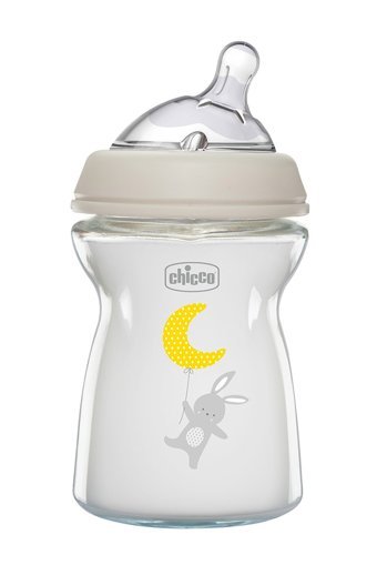 Chicco Vetro Glass Natural Feeling Cam Gaz Yapmayan Antikolik Yenidoğan Orta Akışlı Kulpsuz 0+ Ay Desenli Şeffaf Yuvarlak Uçlu Bebek Biberon 250 ml