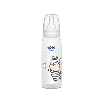 Wee Baby Klasik Polipropilen Gaz Yapmayan Antikolik Yenidoğan Yavaş Akışlı Kulpsuz 0-6 Ay Desenli Beyaz Yuvarlak Uçlu Bebek Biberon 250 ml