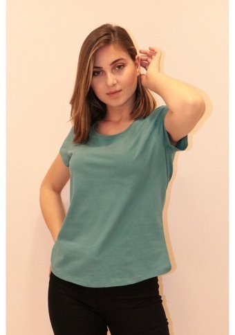 Rich Kadın Bisiklet Yaka T-Shirt %100 Pamuk T-Shirt Mint Yeşili Xl