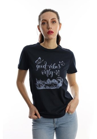 Polo State Kadın Good Vibes Only Yazı Baskılı T-Shirt Lacivert L