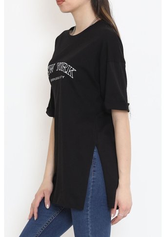 Tozlu Yaka Baskılı Duble Kol T-Shirt Siyah 16560.1567. 001 Siyah L