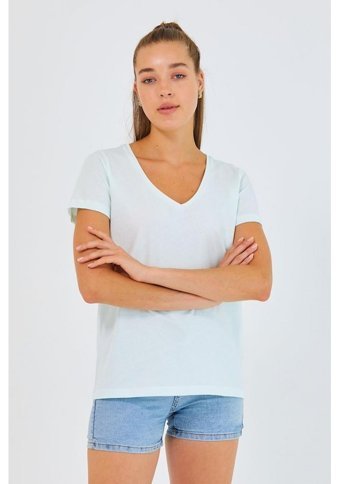 Polo State Kadın %100 Pamuk V Yaka 3Lü T-Shirt Paketi Su Yeşili Xl
