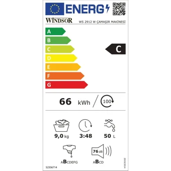 Windsor WS 2912 W 9 kg 1200 Devir D Enerji Sınıfı Beyaz Solo Çamaşır Makinesi