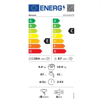 Siemens WD14U561TR 10 kg 1400 Devir A Enerji Sınıfı Buharlı Beyaz Kurutmalı Solo Çamaşır Makinesi