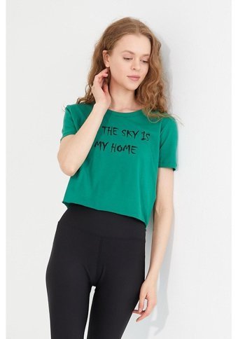 Polo State Kadın Baskılı T-Shirt Yeşil Xl