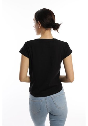 Polo State Kadın Pars Desen Baskılı Crop T-Shirt Siyah Xs