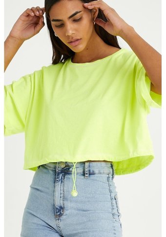 Polo State Kadın Neon Yağ Yıkamalı T-Shirt Sarı L
