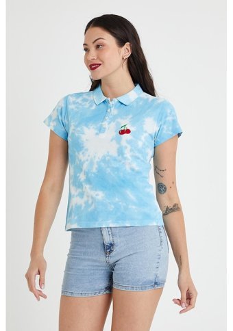 Polo State Kadın Batik Yıkamalı T-Shirt Mavi L