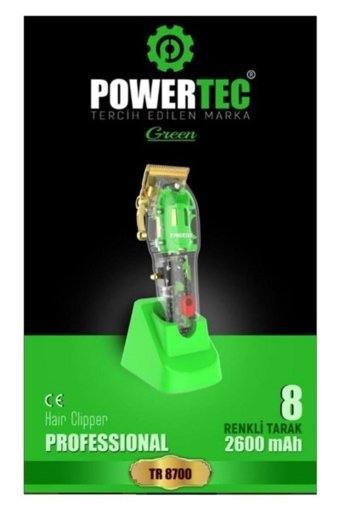 Powertec TR-8700 Saç Sakal ve Ense 8 Başlıklı Çok Amaçlı Kablosuz Yeşil Tıraş Makinesi