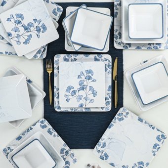 Keramika Hezaren 24 Parça 6 Kişilik Desenli Stoneware Kare Yemek Takımı