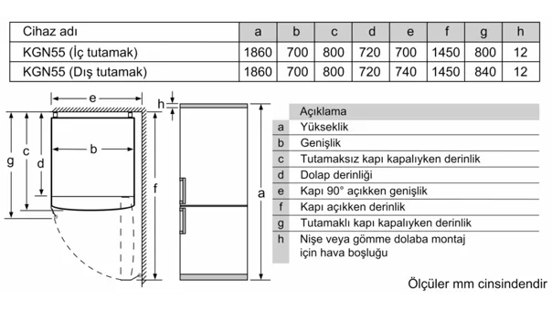 Siemens KG55NCWE0N Çift Kapılı Nofrost E Enerji Sınıfı 483 lt Modern Alttan Donduruculu Solo Kombi Tipi Buzdolabı