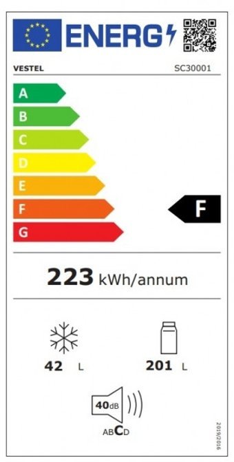 Vestel SC30001 Çift Kapılı Statik F Enerji Sınıfı 243 lt Üstten Donduruculu Solo Kombi Tipi Buzdolabı