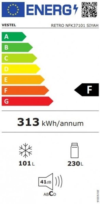 Vestel NFK37101 Çift Kapılı Nofrost F Enerji Sınıfı 335 lt Retro Siyah Alttan Donduruculu Solo Kombi Tipi Buzdolabı