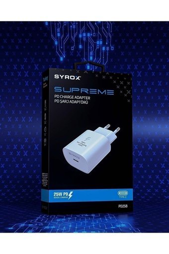 Syrox PD25B Type C Kablolu 25 W Hızlı Şarj Muadil Şarj Aleti Beyaz