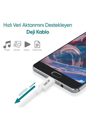 Deji Galaxy A70-A80-A90-A71-A52-A52s-A72-A23-A33-A53-A73 Type C Kablolu Hızlı Şarj Muadil Şarj Aleti Beyaz