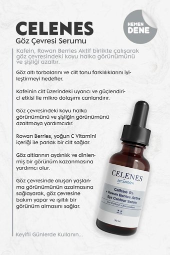 Celenes By Sweden %5 Cafein Aydınlatıcı Kırışıklık Karşıtı Göz Altı Torba Karşıtı Gece Gündüz Serumu 30 ml