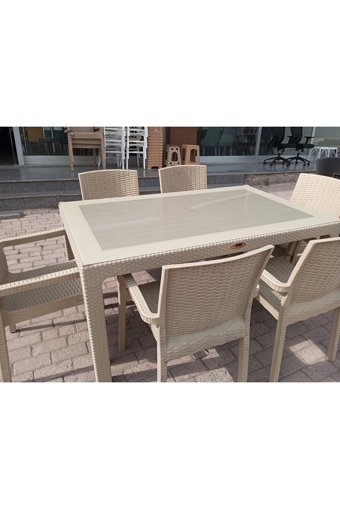 Remedi Dikdörtgen Rattan 90x150 cm Bej Kamp Masası