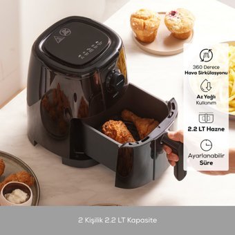 Karaca Smart Cook Airfryer 2.2 lt Tek Hazneli Yağsız Sıcak Hava Fritözü Siyah