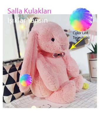 Sole Pembe Led Işıklı Uyku Arkadaşı Uzun Kulak Bunny Peluş Tavşan 65 cm Peluş Oyuncak