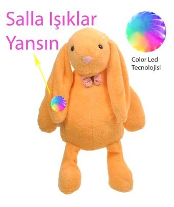 Sole Turuncu Led Işıklı Uyku Arkadaşı Uzun Kulak Bunny Peluş Tavşan 65 cm Peluş Oyuncak