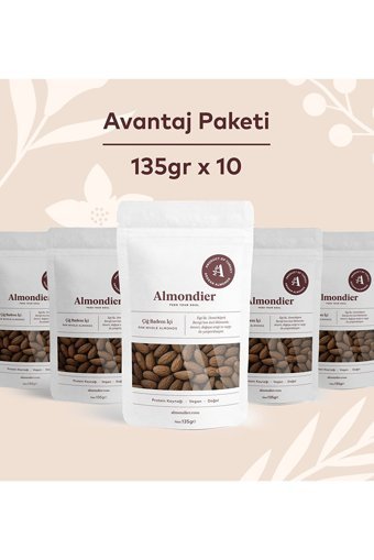 Almondier Organik Tane Çiğ Badem İçi 10x135 gr