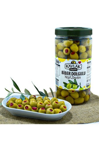 Kavlak Çekirdeksiz Salamura Biberli Yeşil Zeytin Pet Kavanoz 1 kg