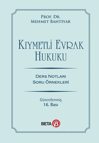 Kıymetli Evrak Hukuku Mehmet Bahtiyar Beta Yayınları