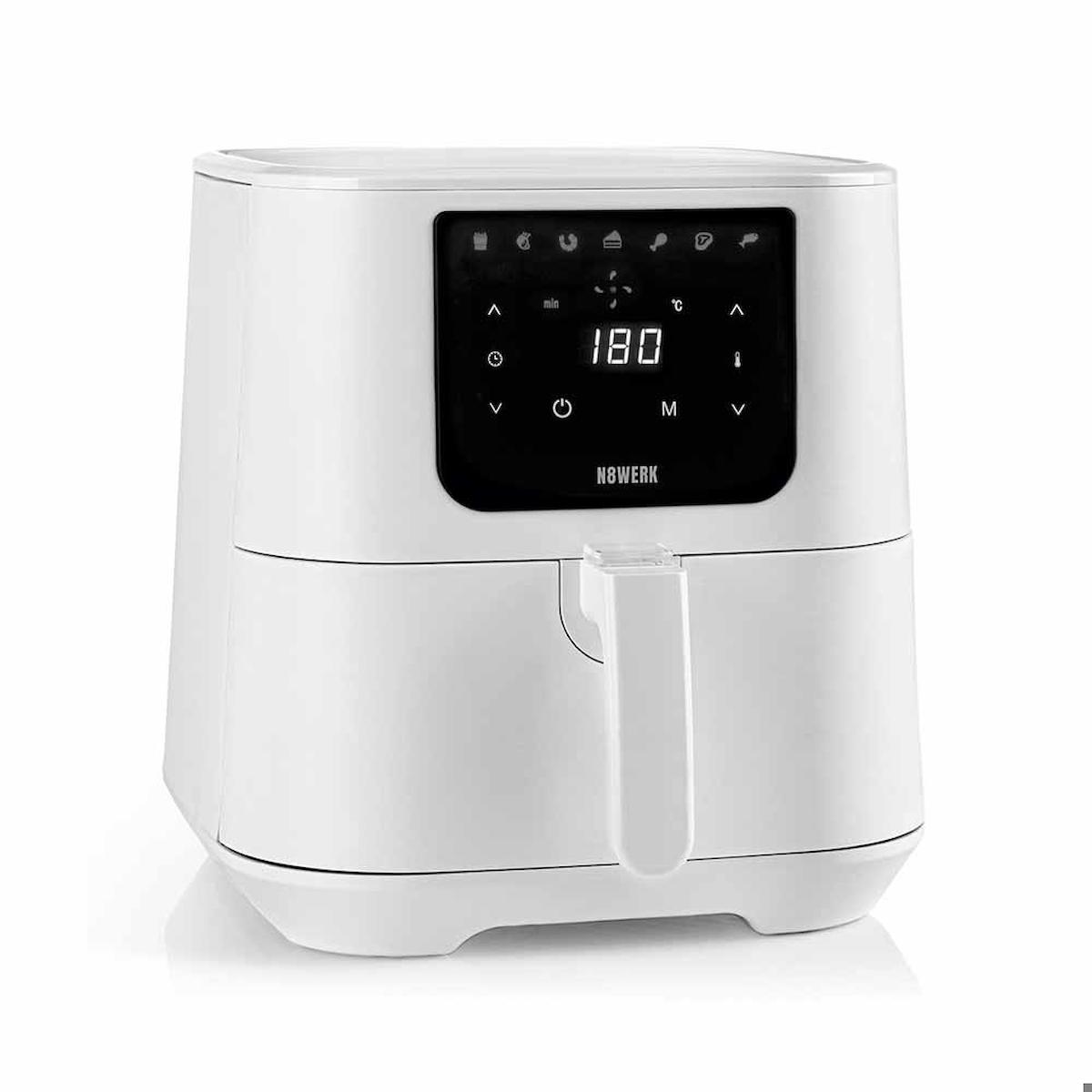 N8werk Hot Airfryer 5.5 lt Tek Hazneli Izgara Yapan Led Ekranlı Yağsız Sıcak Hava Fritözü Beyaz