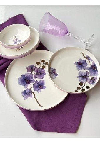 Sembol Vogue007 24 Parça 6 Kişilik Desenli Bone China Porselen Yuvarlak Yemek Takımı