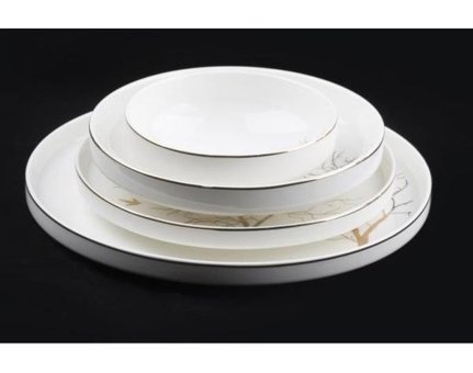 Sembol Vogue004 24 Parça 6 Kişilik Desenli Bone China Porselen Yuvarlak Yemek Takımı