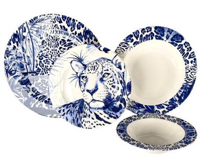 Zmdecor Leopar 24 Parça 6 Kişilik Stoneware Yuvarlak Yemek Takımı